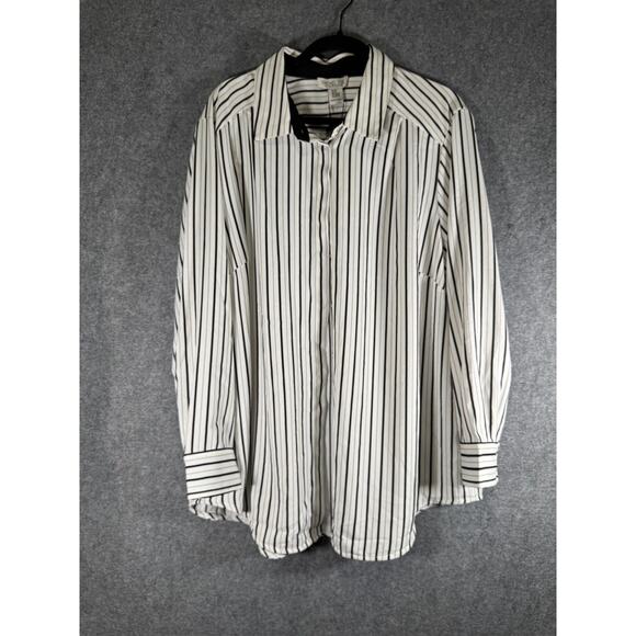 Rachel Zoe Blouse Women 2X Striped Long Sleeve Button Front‎ Career Office NWT - Picture 1 of 8